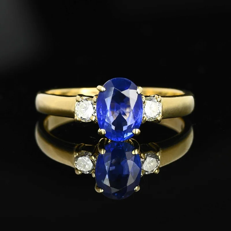 vintage diamond engagement rings -Vintage 14K Gold Diamond & Ceylon Sapphire Ring