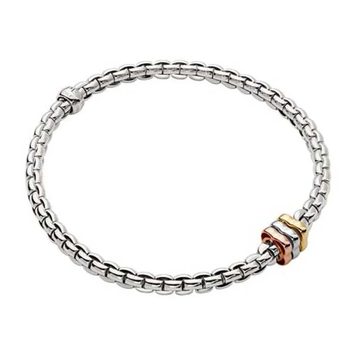 women's beaded bangles -FOPE Prima Collection Tri-Tone Flex'it Bracelet in 18K White, Yellow and Rose Gold