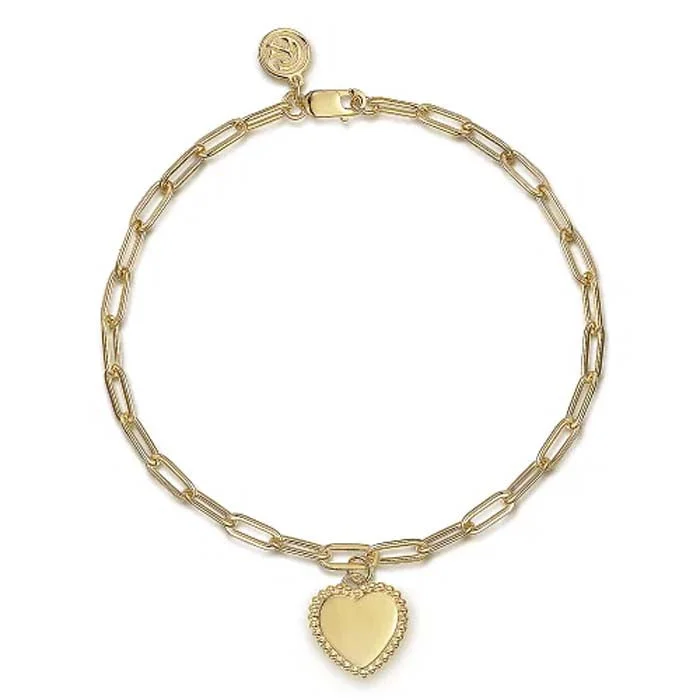 women's knot bracelet -Gabriel & Co Framed Heart Charm Bujukan Bracelet in 14K Yellow Gold