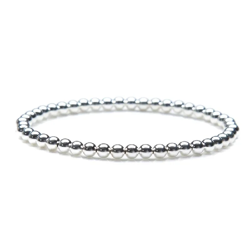 women's leather bracelet -4mm Silver Beaded Bracelet