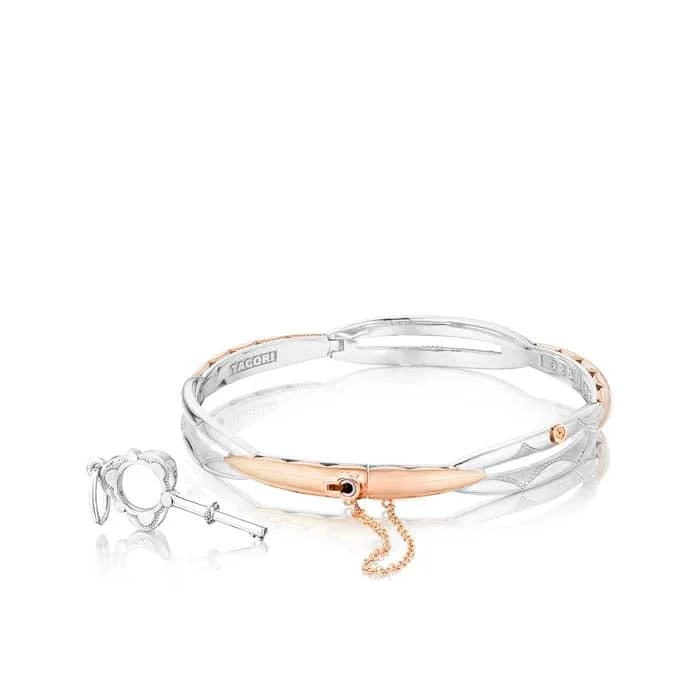 women's large cuff bracelet -Tacori Promise Collection Bangle Sterling Silver and 18K Rose Gold Bracelet