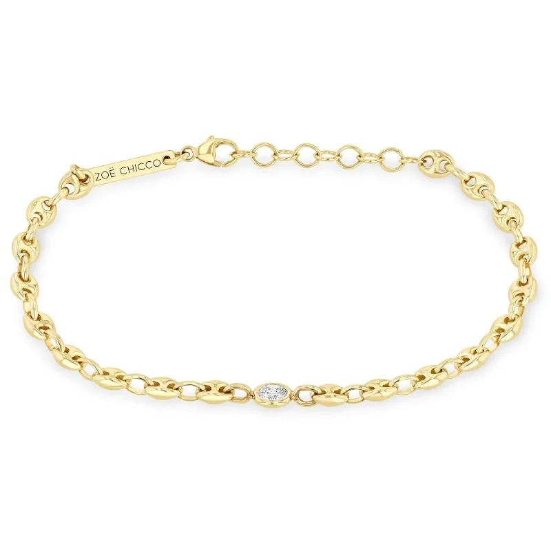 women's beaded bracelet -ZOE CHICCO Puffed Mariner Bracelet with Floating Diamond