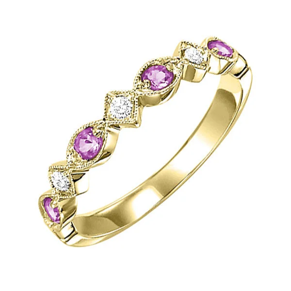 modern engagement rings -10KT YELLOW GOLD DIAMOND (1/20CTW) & PINK SAPPHIRE (1/6 CTW) RING