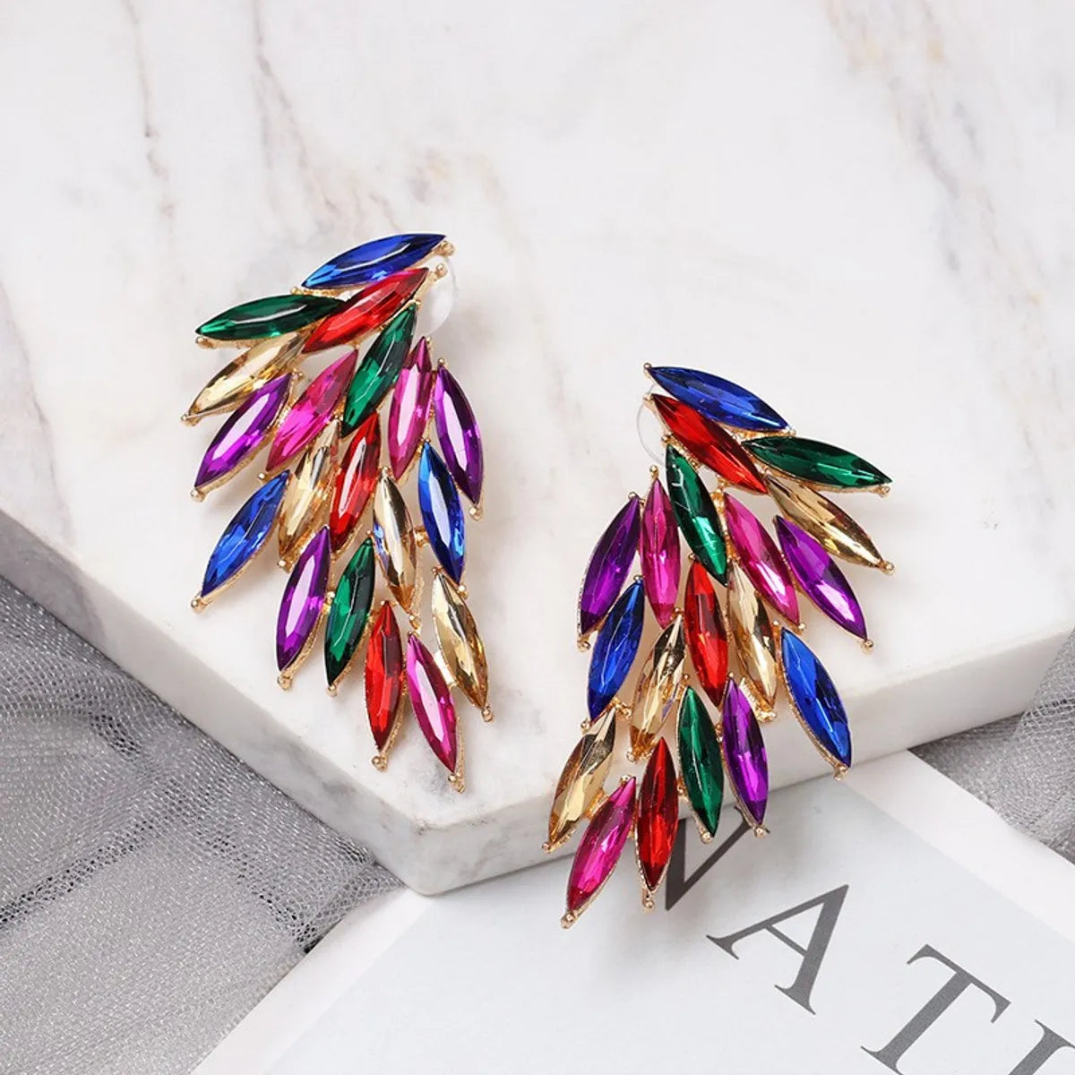 halo engagement rings -New Feather Diamond Wings Color Stud Earrings