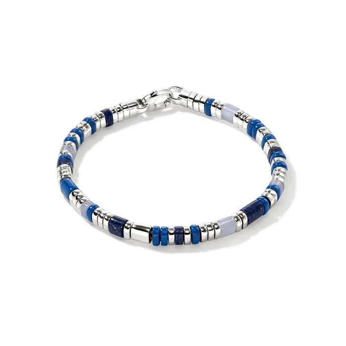 women's beaded bangles -John Hardy Lapis and Blue Agate Colorblock Slim Bracelet in Sterling Silver