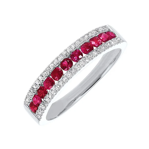 unique gemstone engagement rings -14KT WHITE GOLD DIAMOND (1/8CTW) & RUBY (1/2 CTW) RING