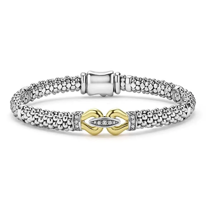 women's personalized bracelet -LAGOS Two-Tone Caviar Buckle Diamond Bracelet in Sterling Silver and 18K Yellow Gold