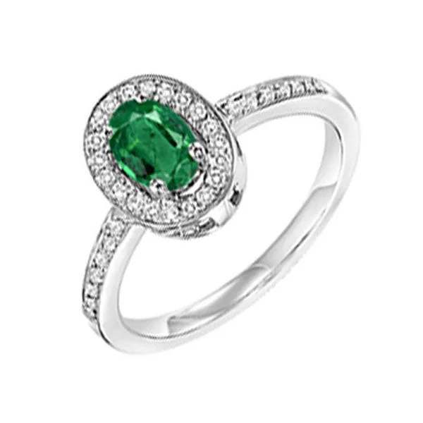 platinum solitaire engagement rings -14KT WHITE GOLD DIAMOND (1/5CTW) & EMERALD (1/5 CTW) RING