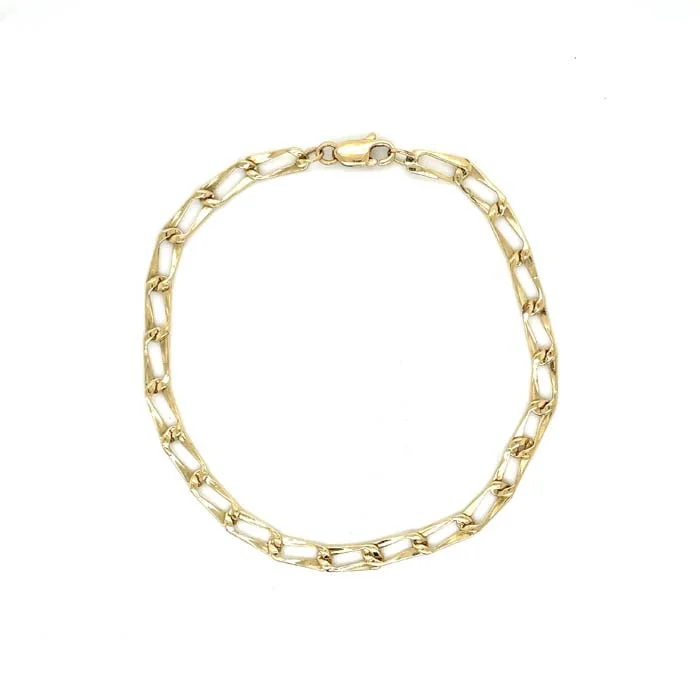 women's heart charm bracelet -Estate Flat Oval Link Bracelet in 14K Yellow Gold