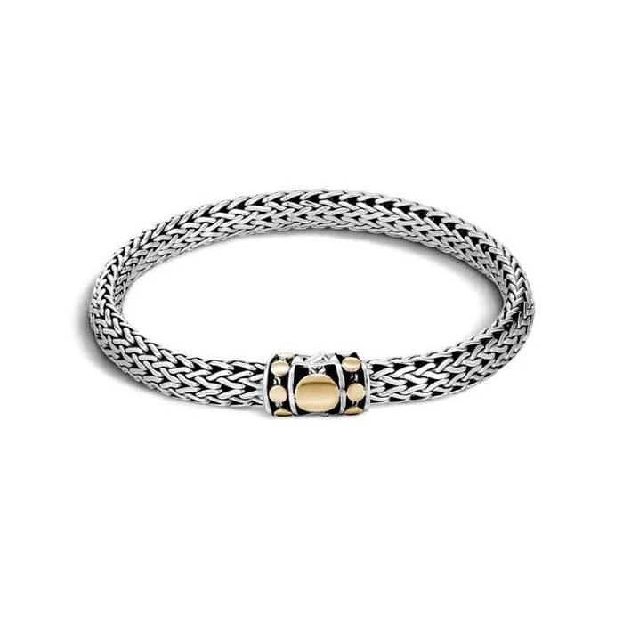 women's diamond bangle -John Hardy Classic Chain Dot Station Bracelet in Sterling Silver and 18K Yellow Gold