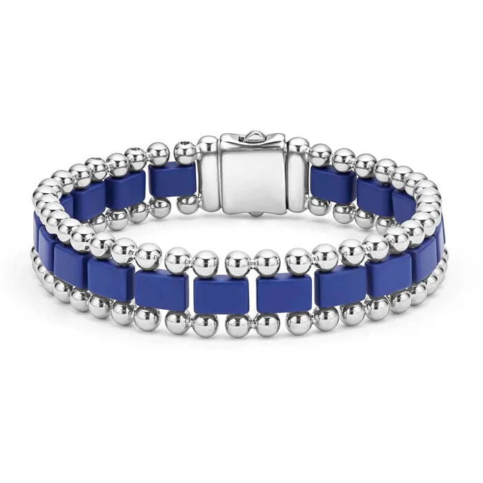 women's charm bracelet -LAGOS Anthem Matte Ultramarine Ceramic Link Bracelet in Stainless Steel