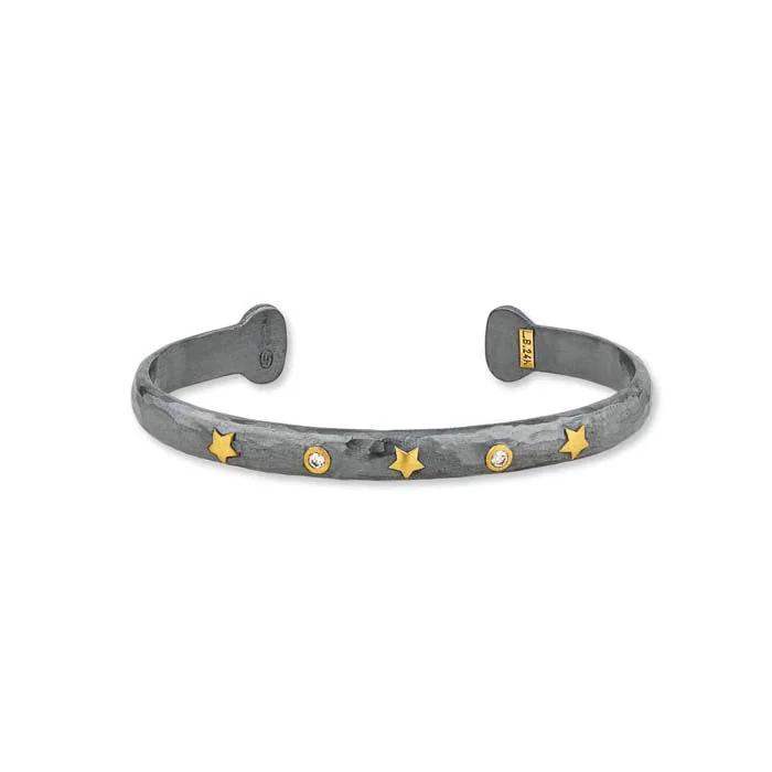 women's double wrap bracelet -Lika Behar Stockholm Stars Open Cuff Bracelet with Diamonds in 24K Yellow Gold and Oxidized Sterling Silver