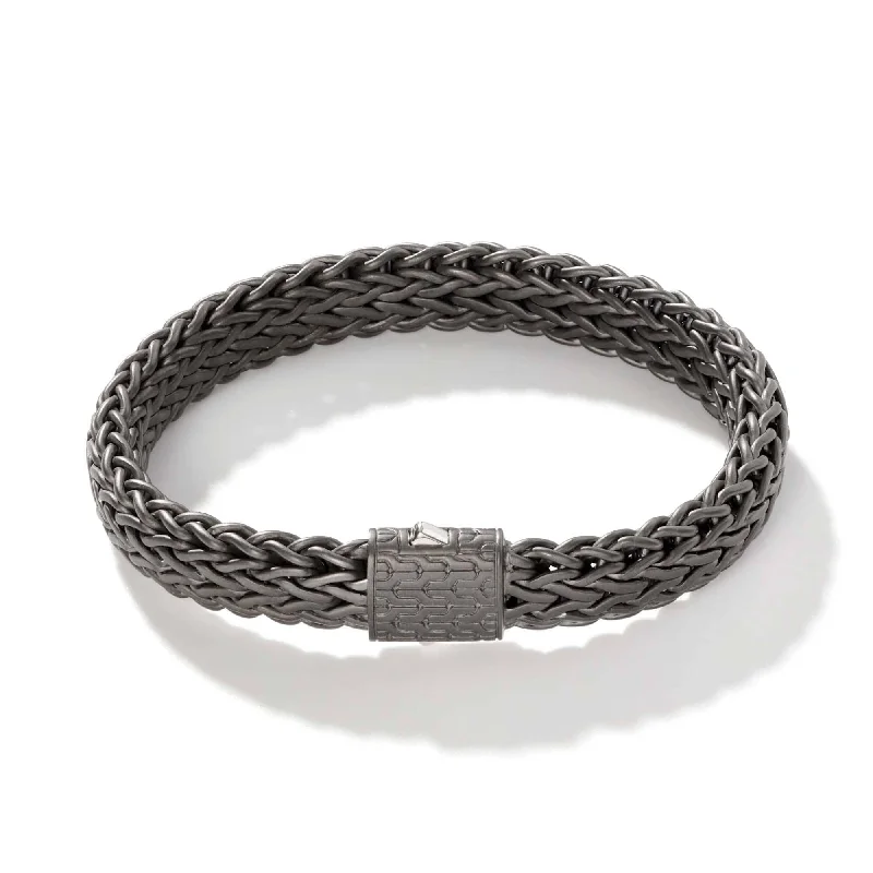 women's beaded bangles -John Hardy 11MM Mens Classic Chain Bracelet in Black Rhodium Plated Sterling Silver