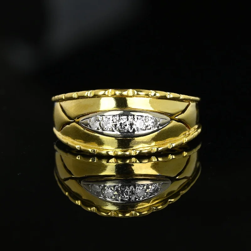 modern engagement rings -Wide 18K Gold Scallop Edge Diamond Five Stone Ring Band