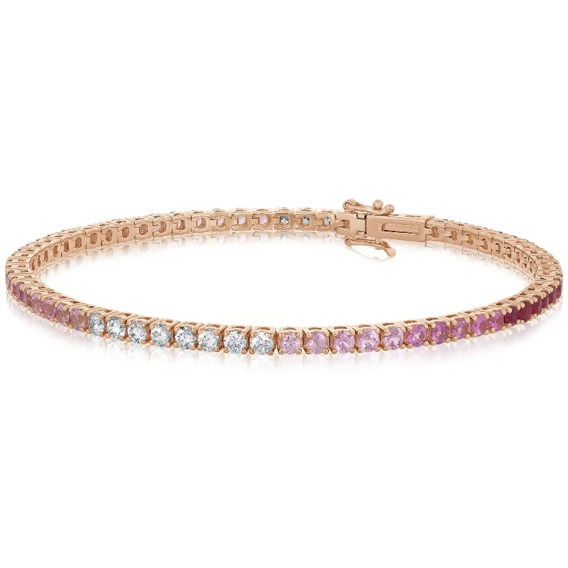 women's gold bracelet -Pink Sapphire & Diamond Ombre Tennis Bracelet