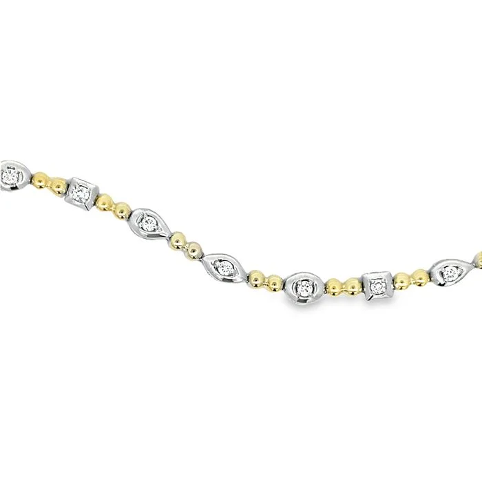 women's pearl bracelet -Mountz Collection Diamond Link Bracelet in 14K Yellow and White Gold