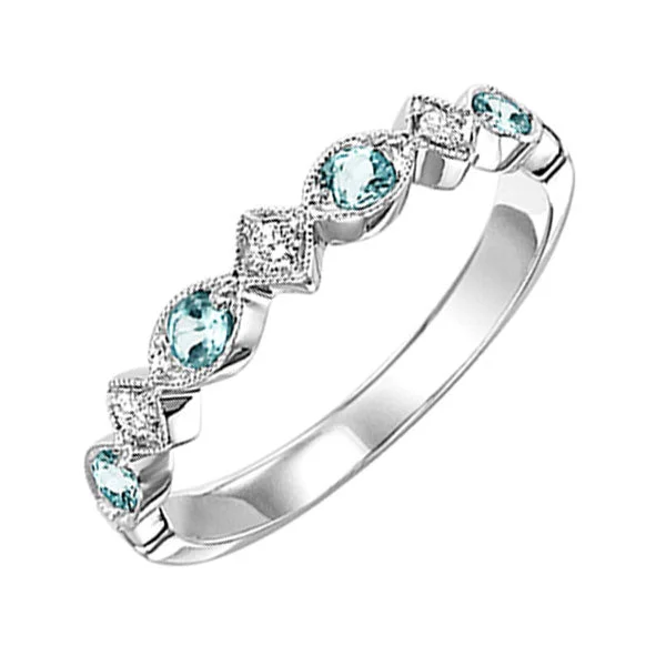 affordable engagement rings -14KT WHITE GOLD DIAMOND (1/20CTW) & BLUE TOPAZ (1/6 CTW) RING