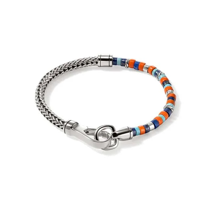 women's feather bangle -John Hardy 4MM Lapis, Turquoise and Orange Enamel Heishi Chain Bracelet in Sterling Silver