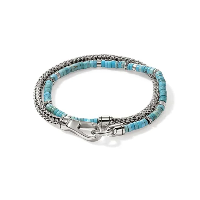 women's personalized bracelet -John Hardy 4MM Turquoise Heishi Classic Chain Double Wrap Bracelet in Sterling Silver