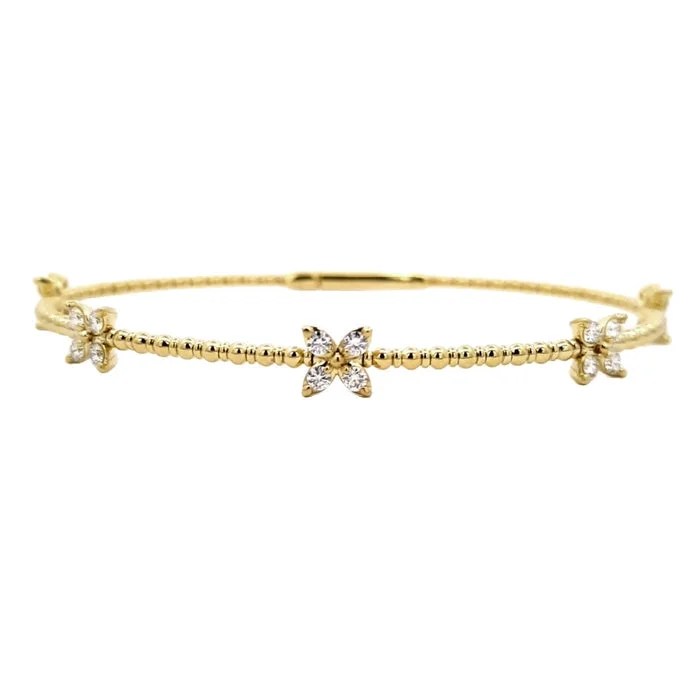 women's elegant bangle -Mountz Collection Diamond Flower Flexible Bangle Bracelet in 14K Yellow Gold