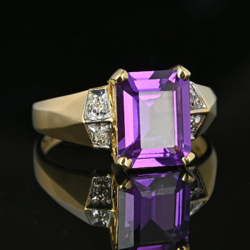 emerald cut engagement rings -Vintage Diamond Accent Step Cut Amethyst Ring in Gold