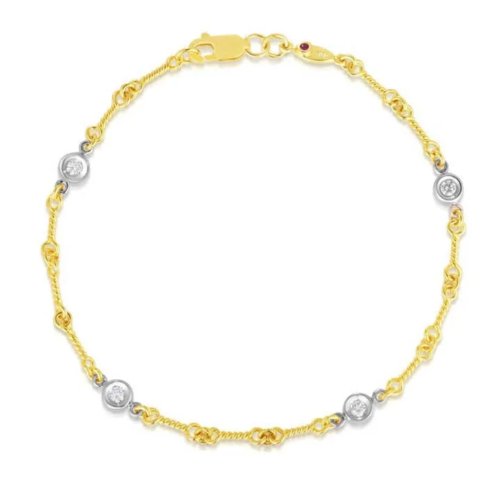 women's elegant bangle -Roberto Coin 4-Station Diamond by the Yard Bracelet in 18K Gold