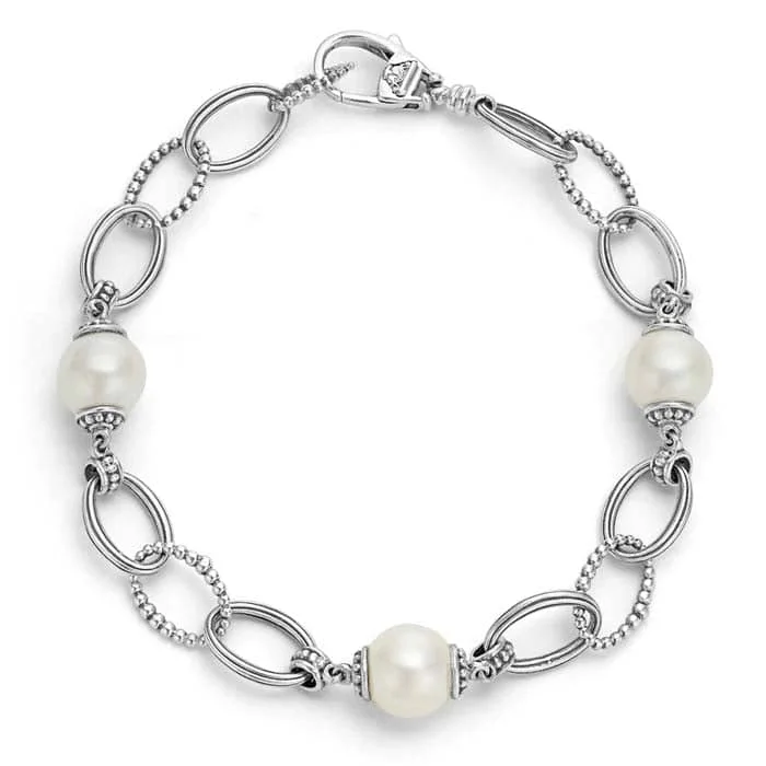 women's elegant bangle -LAGOS Caviar Pearl Link Bracelet in Sterling Silver