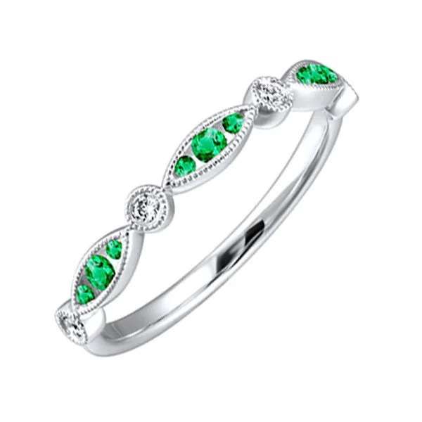 vintage diamond engagement rings -14KT WHITE GOLD DIAMOND (1/20CTW) & EMERALD (1/5 CTW) RING