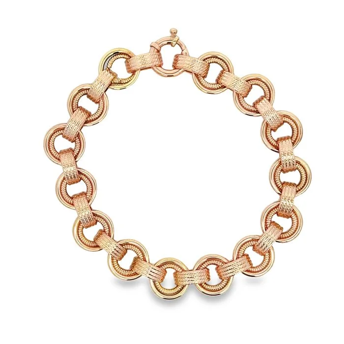 women's feather bangle -Estate Round Link Bracelet in 14K Rose Gold