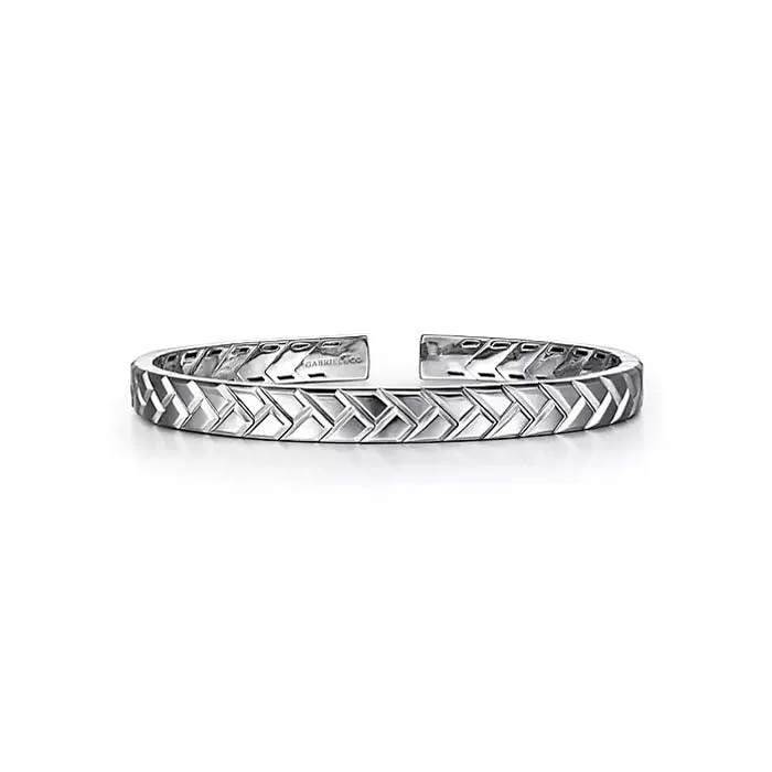 women's bold bangle -Gabriel & Co. Herringbone "Facets Collection" Flexible Bracelet in Sterling Silver