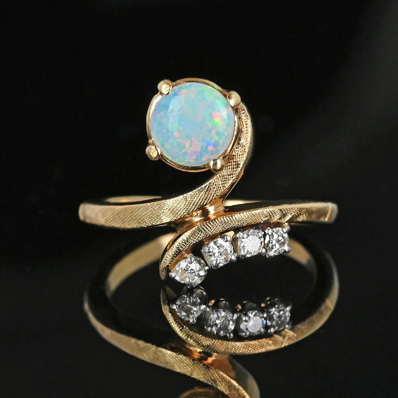 custom-designed engagement rings -Vintage 14K Gold Bypass Diamond and Opal Ring