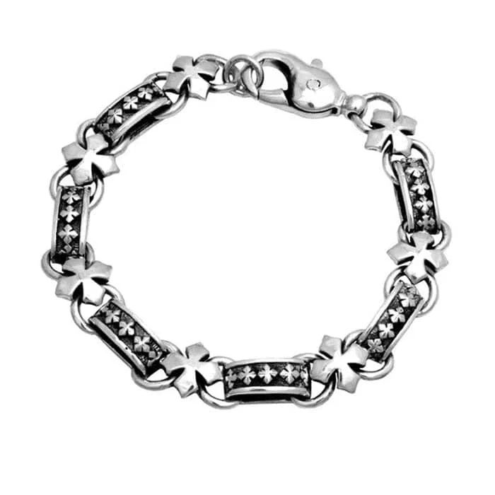 women's personalized bangle -King Baby MB Cross Light Link Bracelet in Sterling Silver