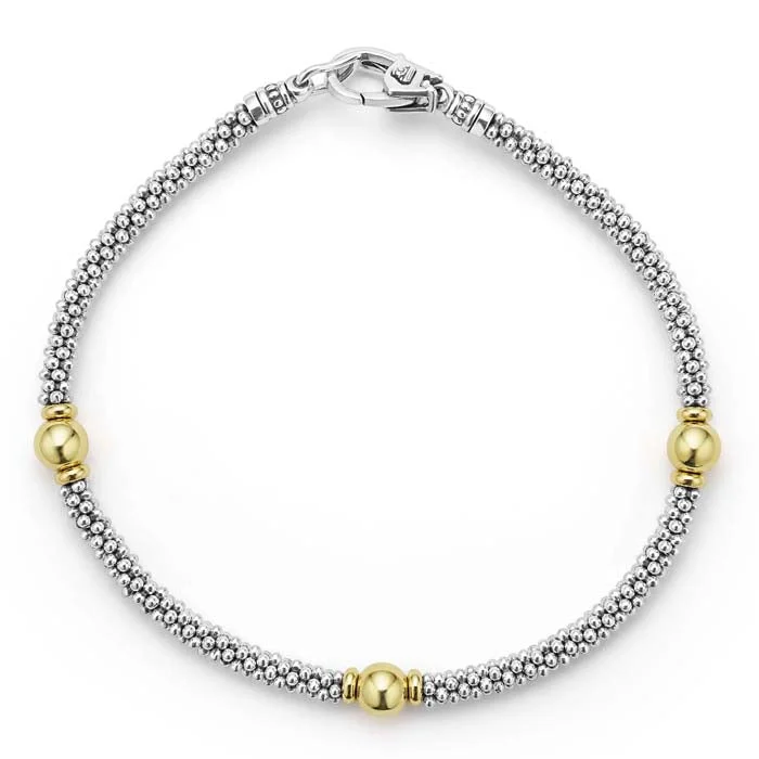 women's thin bracelet -LAGOS 7.5” Station Bracelet in Sterling Silver and 18K Yellow Gold