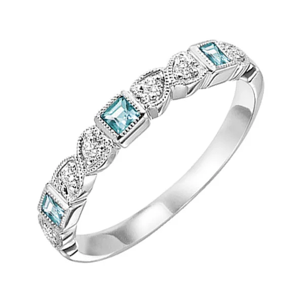 antique engagement rings -14KT WHITE GOLD DIAMOND (1/20CTW) & AQUAMARINE (1/6 CTW) RING