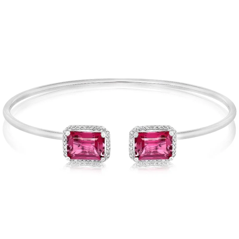 women's diamond bangle -Emerald Cut Garnet & Diamond Cuff Bracelet