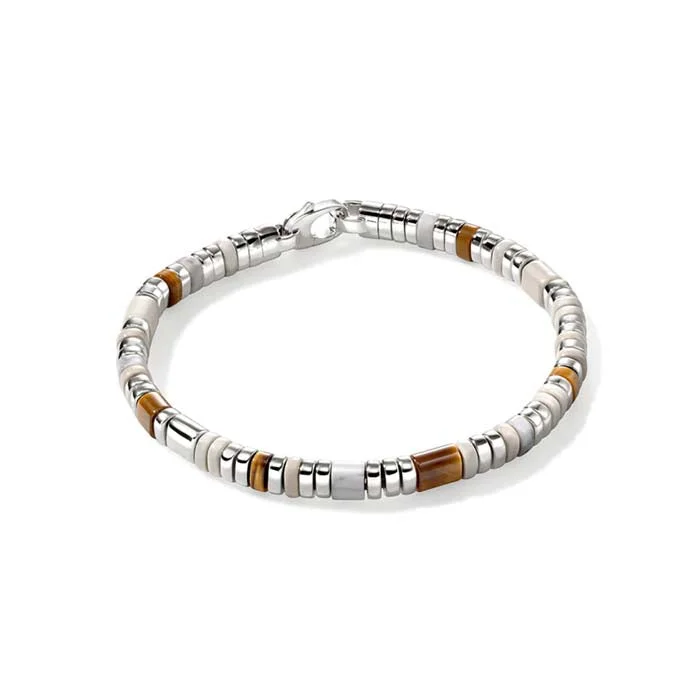 women's leather bangle -John Hardy Brown Tiger Eye and Howlite Colorblock Slim Bracelet in Sterling Silver