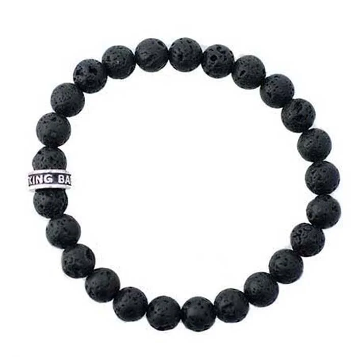 women's heart-shaped bracelet -King Baby 8mm Lava Rock Bead Stretch Bracelet in Sterling Silver