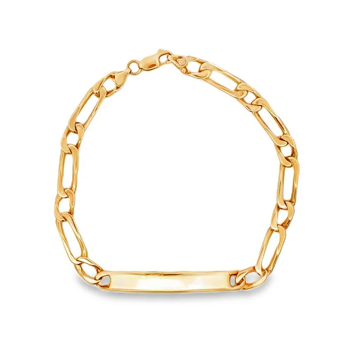 women's crystal bracelet -Estate 9.5" Figaro Link ID Bracelet in 14K Yellow Gold