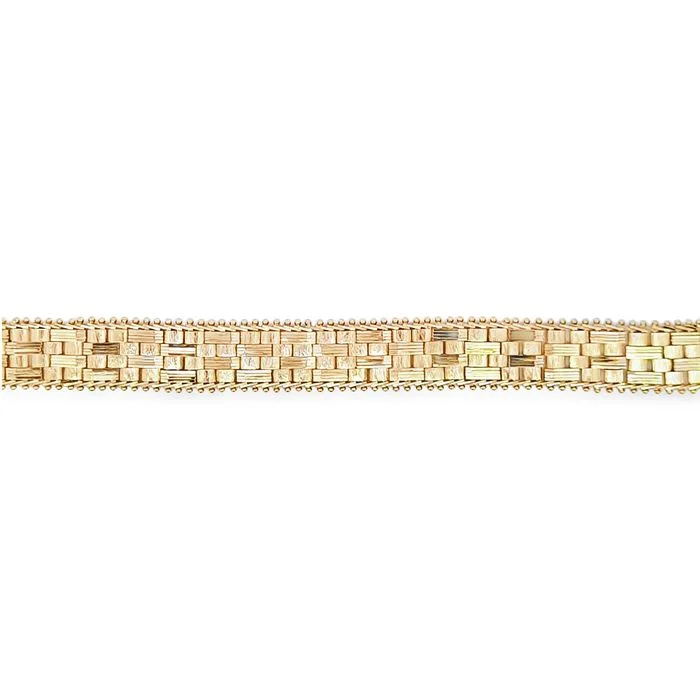 women's vintage bangles -Estate 8” Flat Woven Bracelet in 14K Yellow Gold