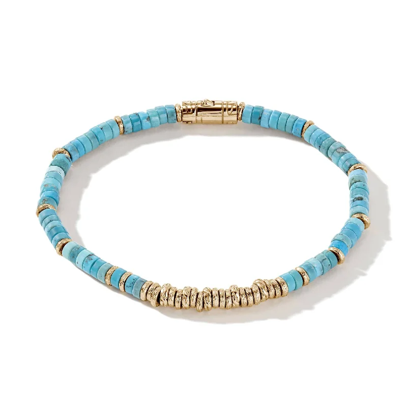 women's engraved bracelet -John Hardy Turquoise Heishi Beaded Bracelet in 14K Yellow Gold