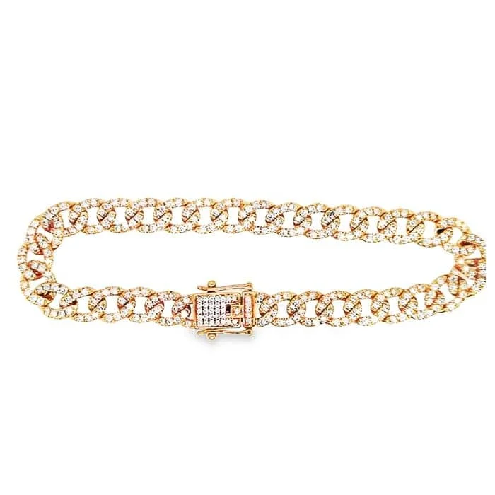 women's adjustable bangle -Mountz Collection 7.75" Pavé Diamond Cuban Link Bracelet in 14K Yellow Gold