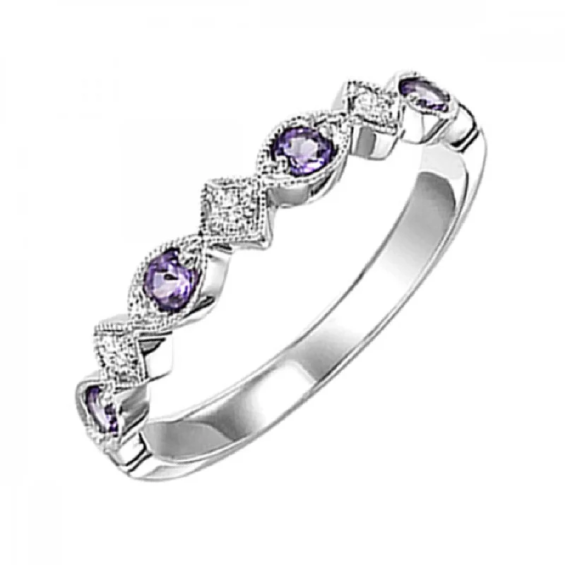 10KT White Gold Gemstone Stackable Rings- Amethyst- February