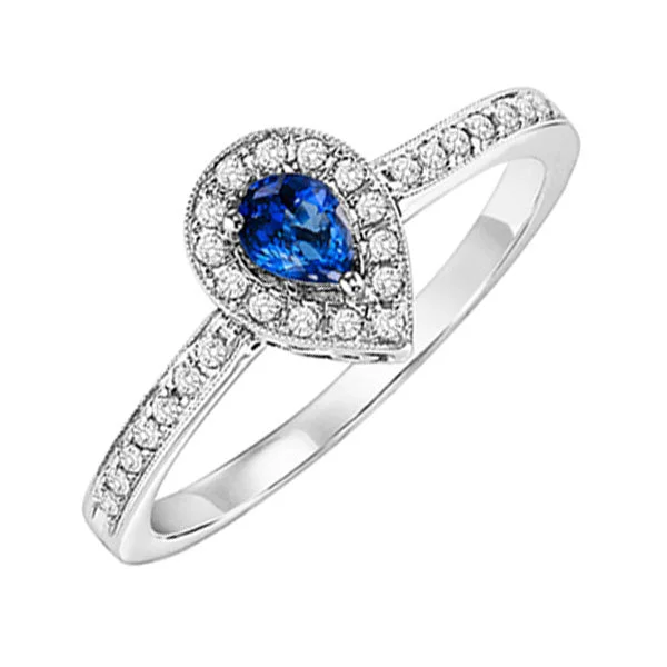 wedding band and engagement ring set -14KT WHITE GOLD DIAMOND (1/6CTW) & SAPPHIRE (1/6 CTW) RING