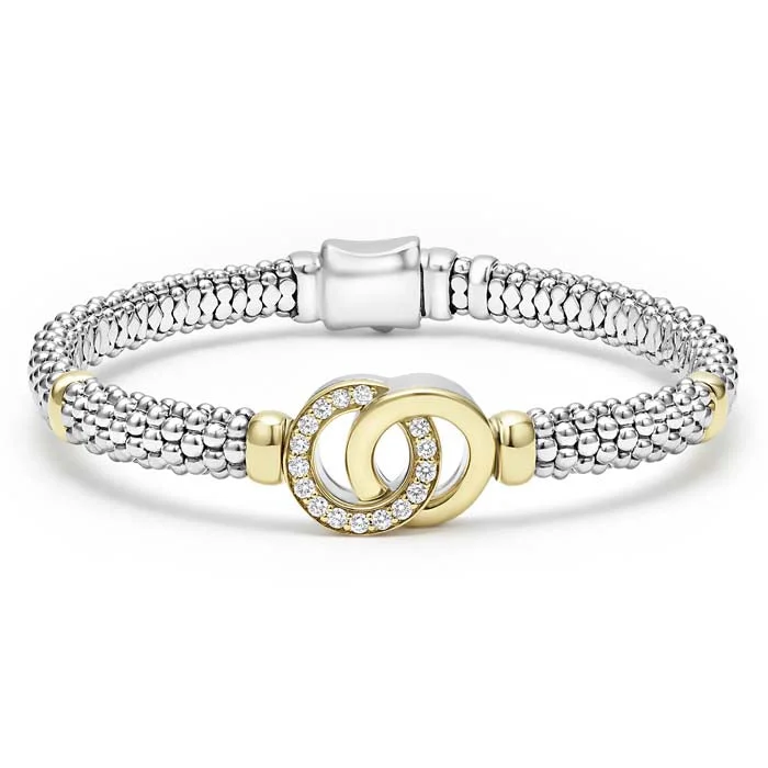 women's bangle set -LAGOS Signature Caviar Diamond Interlocking Bracelet in Sterling Silver and 18K Yellow Gold