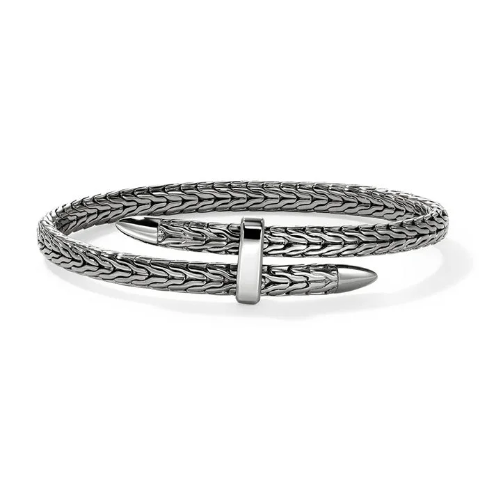 women's tribal bracelet -John Hardy Spear Flex Cuff Bracelet in Black Rhodium Sterling Silver - Size Small