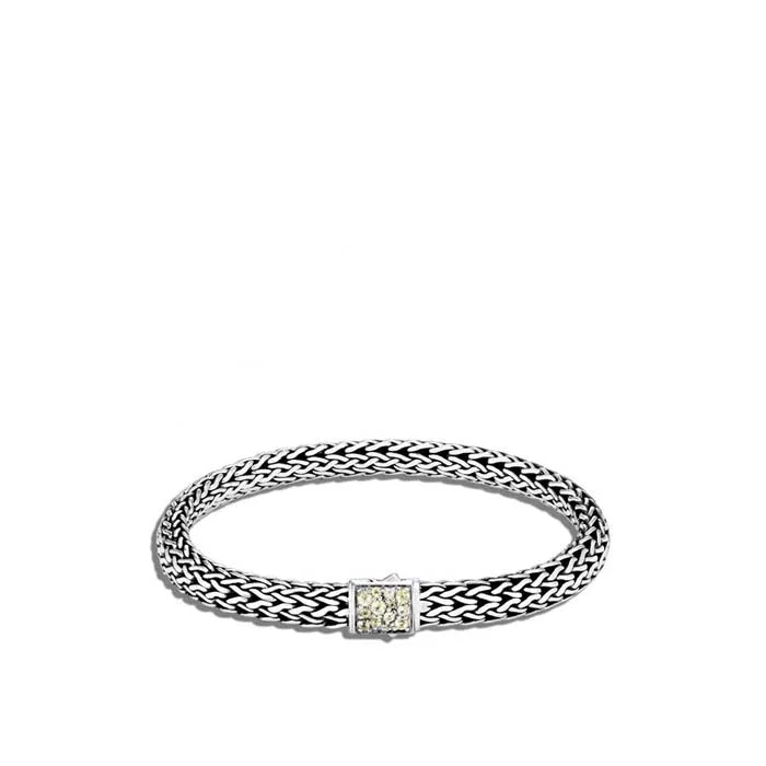 women's stretch bracelet -John Hardy Classic Chain Collection Sterling Silver Reversible Peridot and Black Sapphire Small Bracelet