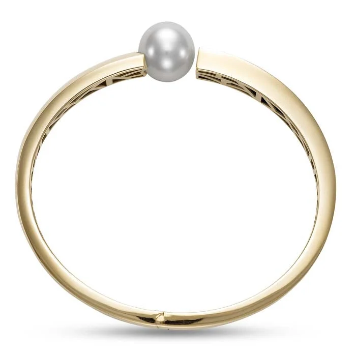 women's silver-plated bracelet -Mastoloni Fresh Water Cultured Pearl Bangle Bracelet in 14K Yellow Gold