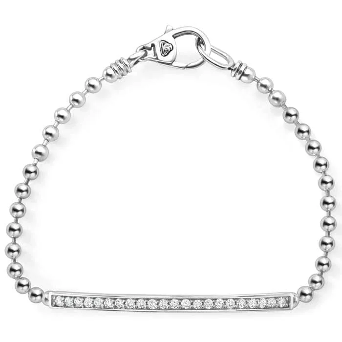 women's pearl bangle -LAGOS Caviar Spark Diamond Bar Ball Chain Bracelet in Sterling Silver