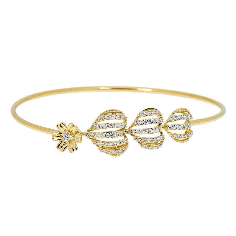 women's infinity bangle -18K Yellow Gold & 0.48 ct Diamond Hearts Bangle Bracelet (6.06 grams)