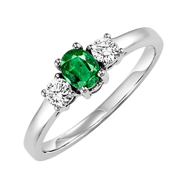 solitaire diamond engagement rings -14KT WHITE GOLD DIAMOND (1/4CTW) & EMERALD (3/8 CTW) RING